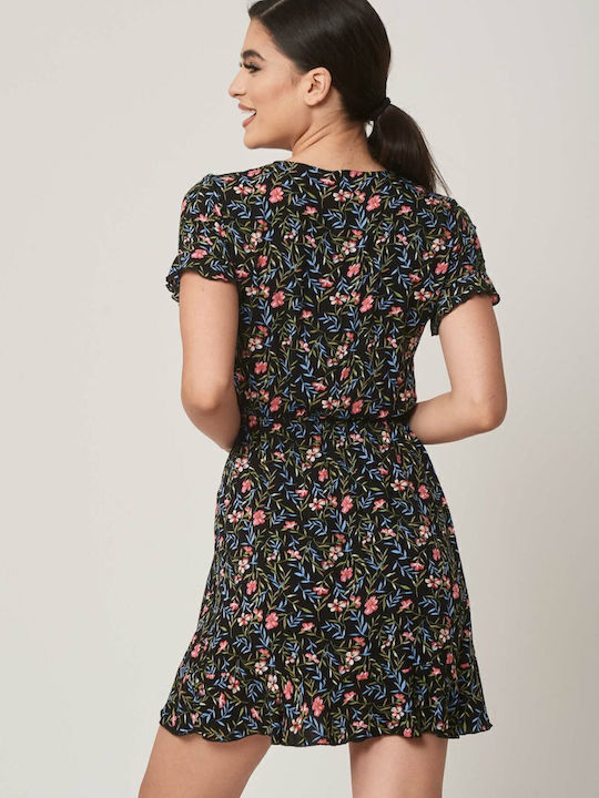 Rochie Mini Cu Volane Imprimeu Negru