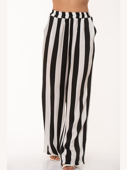 Dress Up Women's Fabric Trousers Striped White