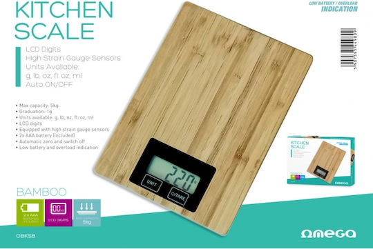 Omega OBKSB Ψηφιακή Ζυγαριά Κουζίνας έως 5kg Καφέ