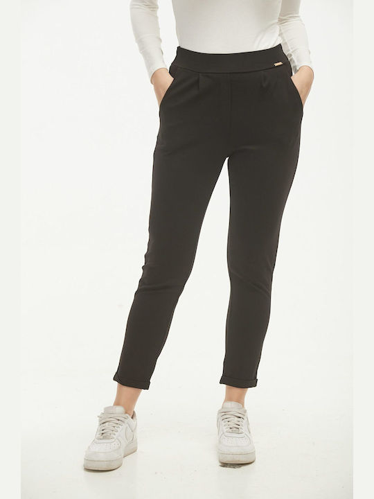 Secret Fashion Women's Fabric Trousers with Elastic Black