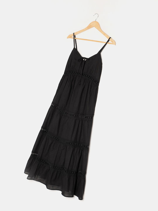 Maxi Boho Trägerkleid Schwarz