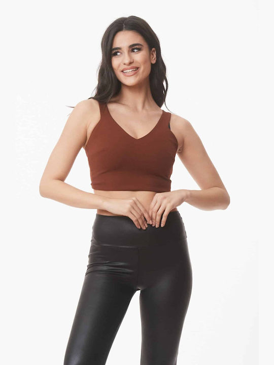 Boutique Damen Crop Top mit Reißverschluss Coffee