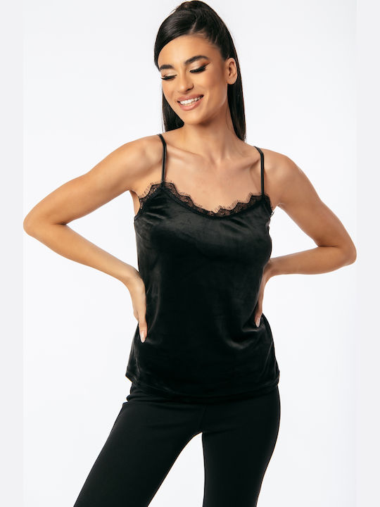 Damen Bluse Samt mit Spitze Blue Roulette
