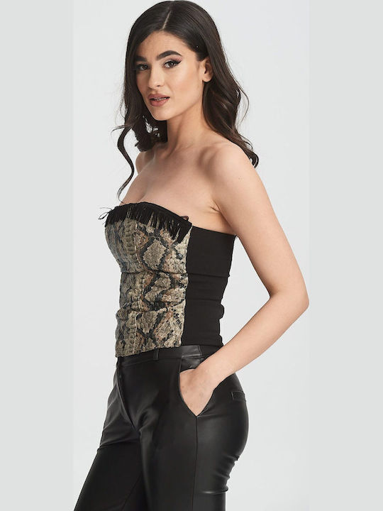 Damen Crop Top Tierdruck Printed Black