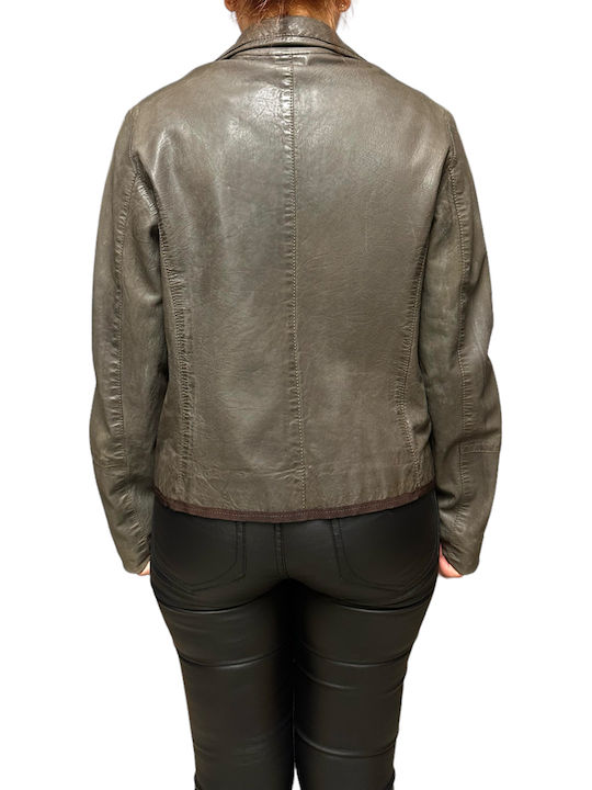 MARKOS LEATHER Short Women's Leather Waisted Blazer Brown