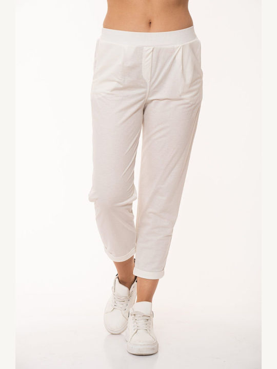 Boutique Women's Fabric Trousers with Elastic White