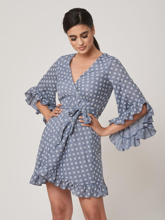 TZENI Dress Wrap with Ruffle Blue