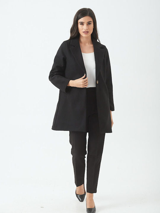 Ths-Fashion Women's Short Half Coat with Buttons black