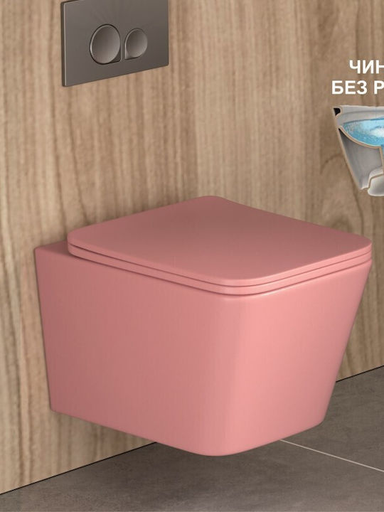 Inter Ceramic ICC5135 Toaletă montată pe perete Fără margine cu Subțire Capac Duroplast Închidere lentă Roz Inter Ceramic ICC5135 Toaletă montată pe perete Fără margine cu Subțire Capac Duroplast Închidere lentă Roz