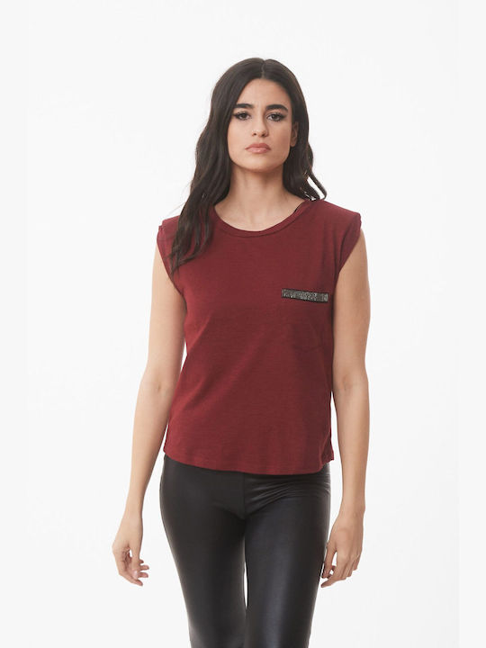 Lipsy London Women's Blouse Cotton Sleeveless Bordeaux