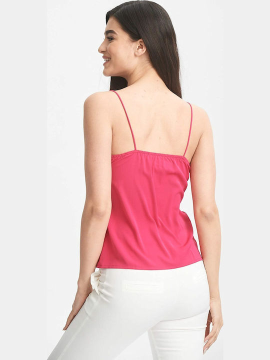 Women's Blouse Satin with Lace Fuchsia