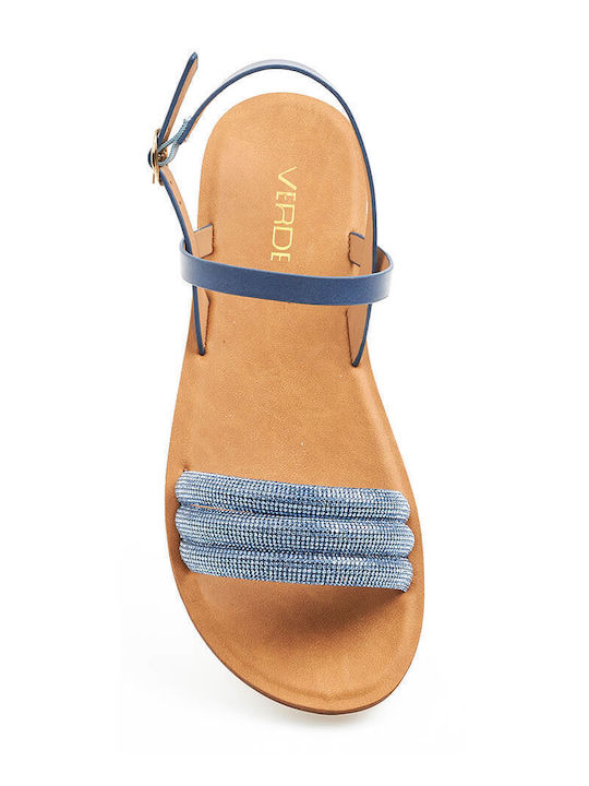 Verde Women's Flat Sandals with Strap in Blue Color