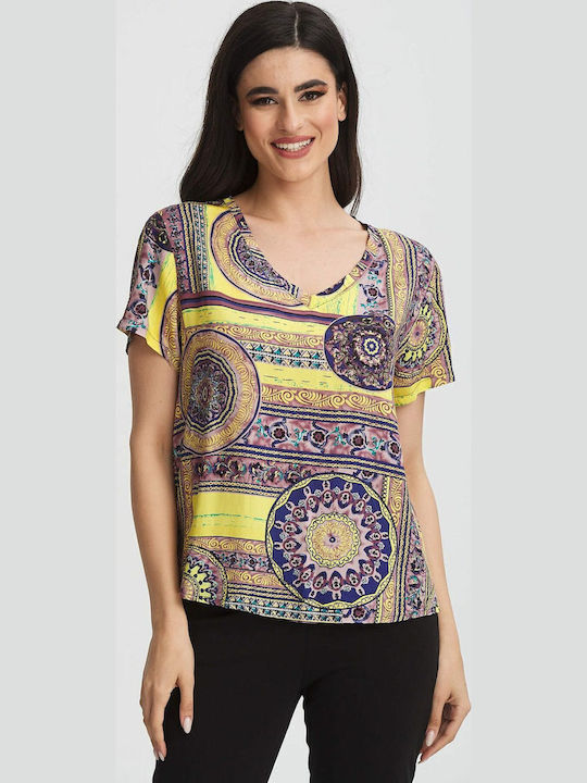 Women's Blouse with V Neckline Multicolour
