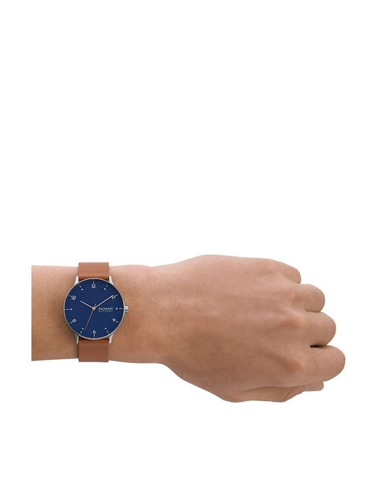 Skagen Riis Ανδρικό Ρολόι 40mm Μπαταρίας με Καφέ Καουτσούκ Λουράκι