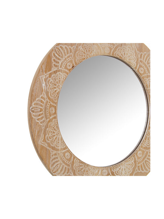 Alexandra House Living Wall Mirror with Beige Wooden Frame Diameter 54cm 1pcs