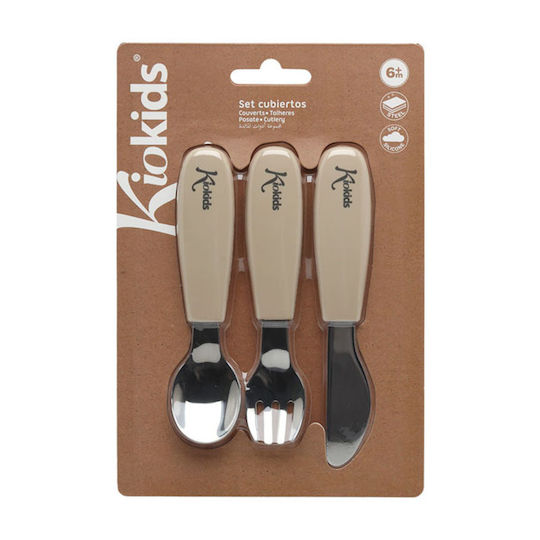 Kiokids Baby Cutlery Set made of Metal for 6+ months Beige 3pcs