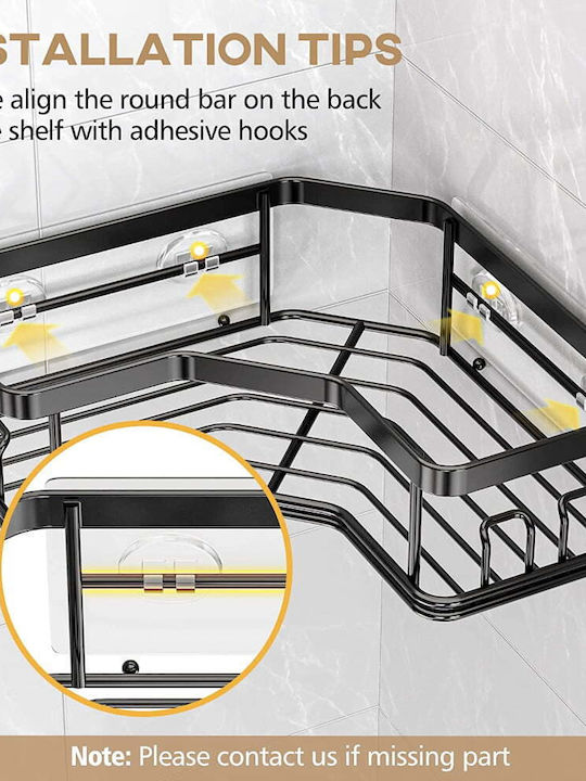 Quasar Ecke An der Wand montiert Badezimmerregal Metallisch mit 4 Regalböden 24.5x24.5x6.5cm Schwarz