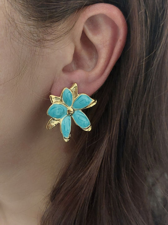 Stahl Gold Blumen Metall Türkis Emaille Ohrringe