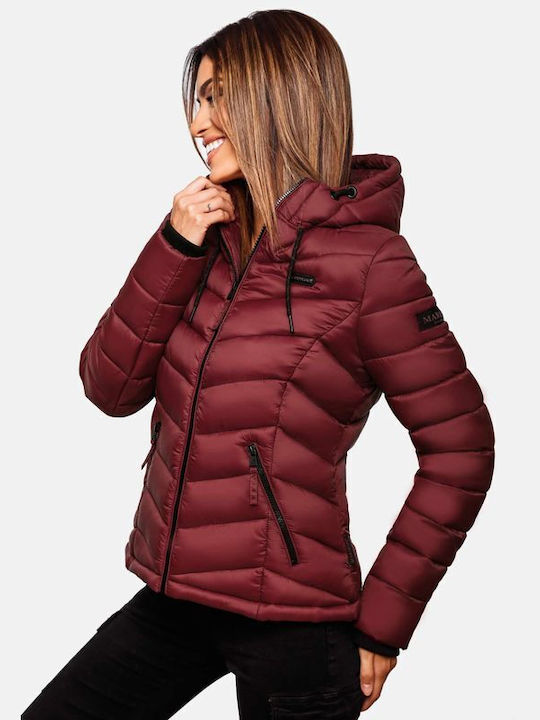 Navahoo Kuala Women's Short Puffer Jacket for Winter with Hood Bordeaux