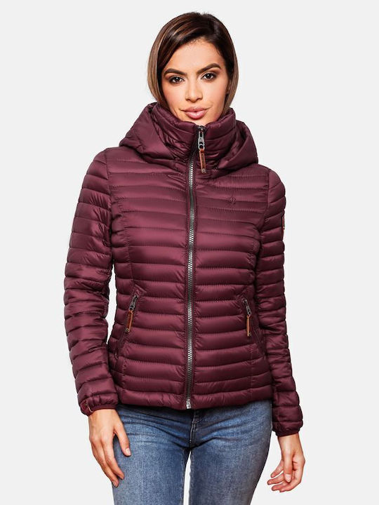 Marikoo Women's Short Puffer Jacket for Spring or Autumn with Hood Wine