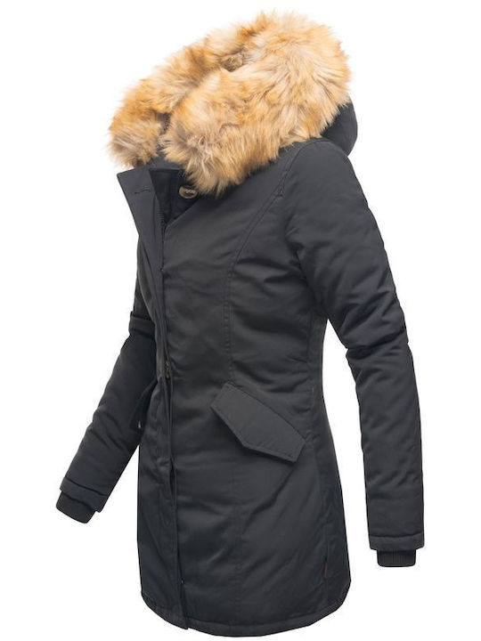 Marikoo Women's Short Parka Jacket for Winter with Hood Black