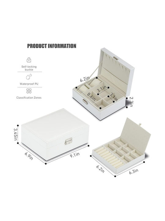 Schmuckkästchen Aufbewahrung Reise PU Leder Ohrringe Ringe Halsketten Uhren Weiß