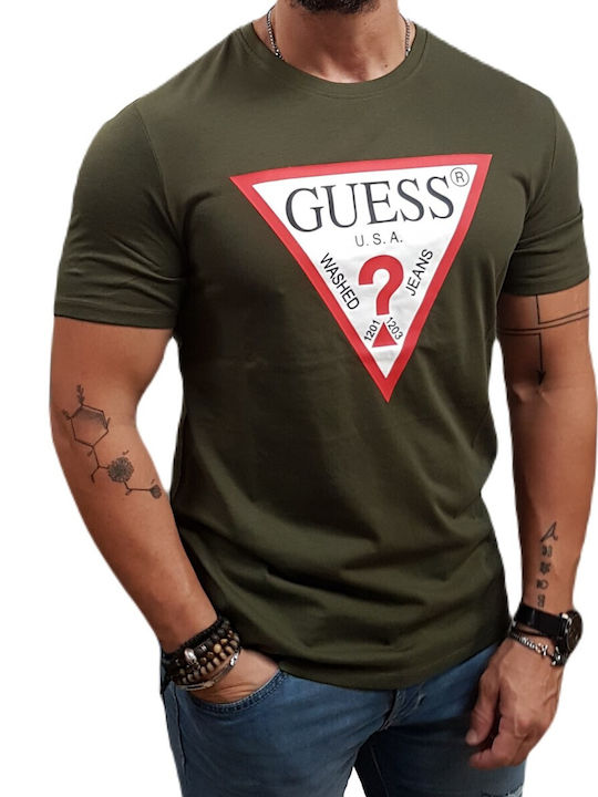 Guess Herren T-Shirt Kurzarm Khaki