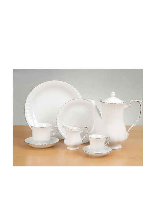 Cryspo Trio Ivona Porcelain Tea Cup Set 250ml White-Gold 6pcs