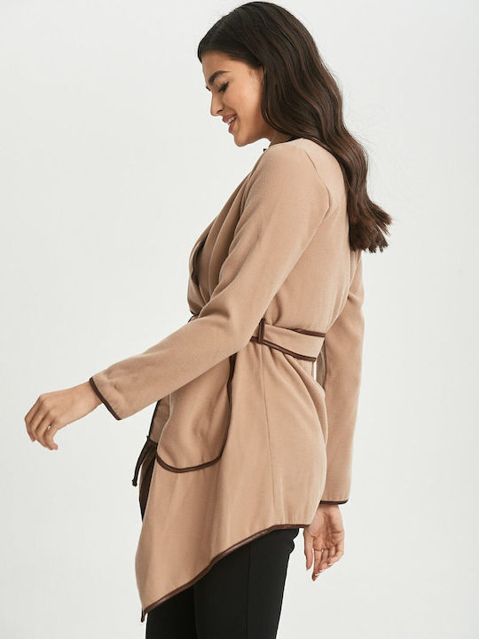 Damen Beige Mantel mit Gürtel