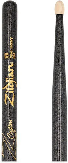 Zildjian Hickory Drumsticks Drums 5B with Tip Shape Oval in Black Color