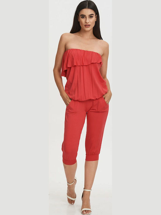 Damen Trägerlos Einteiler Anzug Pink