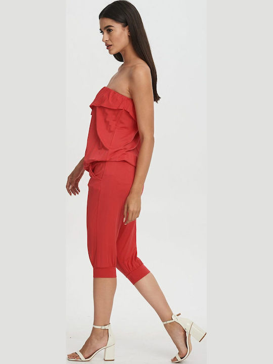 Damen Trägerlos Einteiler Anzug Pink