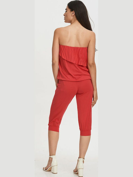 Damen Trägerlos Einteiler Anzug Pink