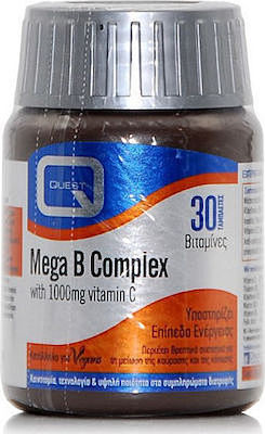 Quest Mega B Complex with 1000mg Vitamin C Vitamin for Energy, Immune System Boost, Hair, Skin & Nails 1000mg 30 tabs