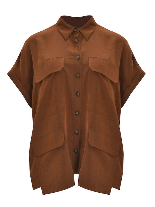 Mat Fashion Women's Short Sleeve Shirt Brown
