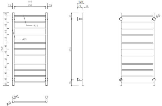 Karag Trumpet Electric Towel Rail 110W 100x48cm Black