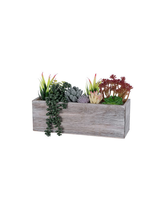 Globostar Suculentă Artificială de Grădină Diverse Plante în Ghiveci 21033 Amestec de Plante Decorative L29 X l10 X H18cm