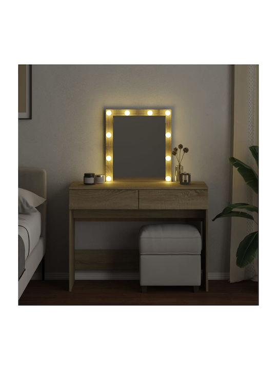 Wooden Makeup Dressing Table Sonoma Oak with Mirror 100x40x130cm