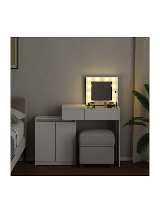 Wooden Makeup Dressing Table White with Mirror 115x37x110.5cm