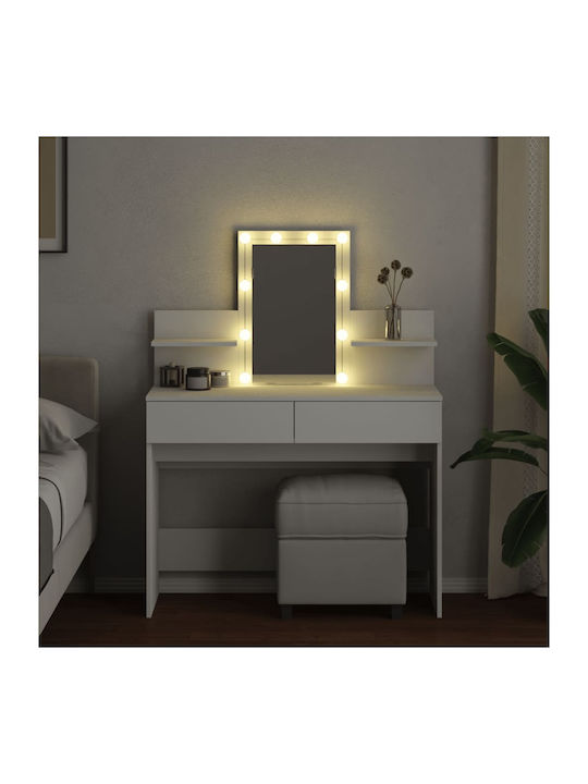 Wooden Makeup Dressing Table White with Mirror 100x40x130cm