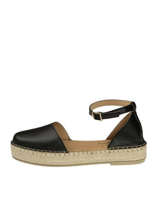 Women's Leather Espadrilles Black