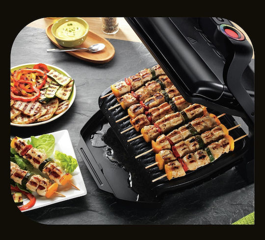 Tefal GC 7148 Tabletop Electric Grill Ribbed Plate 2000W Inox with Lid and Adjustable Thermostat 30cmx20cmcm