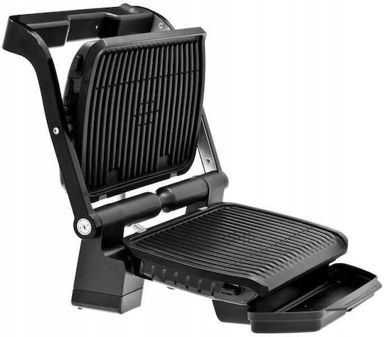Tefal GC 7148 Tabletop Electric Grill Ribbed Plate 2000W Inox with Lid and Adjustable Thermostat 30cmx20cmcm