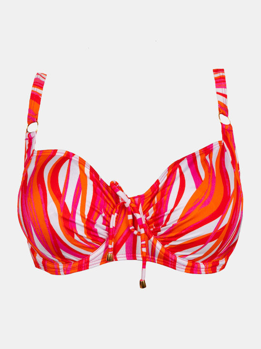 Top bikini cu sârmă moale și imprimeu valuri