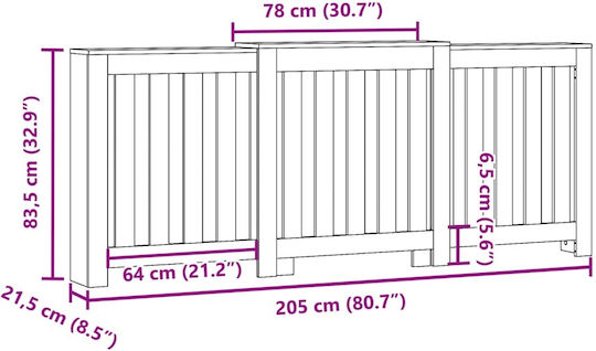 vidaXL Heizkörperabdeckung aus Spanplatte Grau 205x21.5x83.5cm