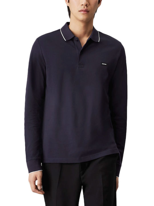 Calvin Klein Men's Long Sleeve Blouse Polo Navy Blue