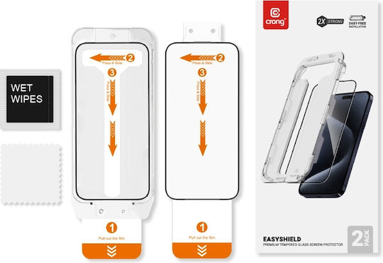 Crong Tempered Glass 2τμχ Μαύρο (iPhone 15 Plus)