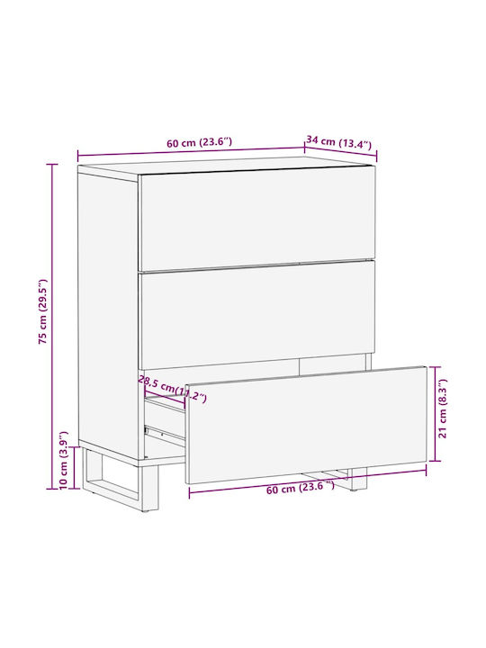 Storage Drawer Chest Made of Metal and Wood L60xW34xH75cm