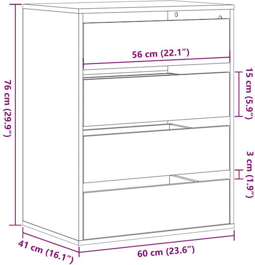 Wooden Chest of Drawers with 4 Drawers Coffee 60x41x76cm