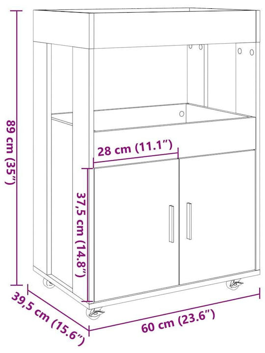 vidaXL Επιδαπέδια Κάβα Ποτών με Ρόδες Γκρι 60x39.5x89εκ.